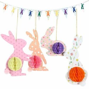 SZWL Easter Bunny Banner - Easter Honeycomb Rabbit Hanging Decoration, Happy Easter Bunny Banner Easter Party Decorations Set Home Decoration (5Pcs)