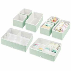 mDesign Juego de cajas organizadoras para cuarto infantil – Elegantes cestas de tela – Organizadores para armarios de fibra sintética – verde claro/blanco - 3 tamaños - set de 8 - pack de 2