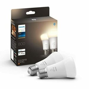 Philips Hue - Bombilla inteligente, E27, Luz cálida regulable, 9W, Compatible con Alexa y Google Home - Pack de 2 Bombillas LED inteligentes