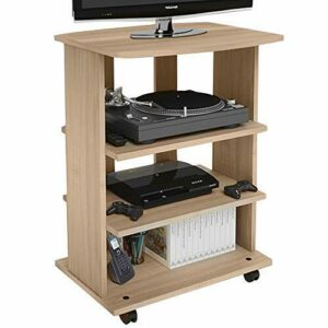 Bakaji Mueble de TV de Madera MDF con 3 estantes para Consolas Videojuegos DVD y 4 Ruedas, Mueble para televisión, diseño Moderno, tamaño 60 x 45 x 80,5 cm (Roble)