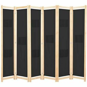 Divisor de Habitaciones Plegable, Biombo Separador Decorativo de 6 Paneles de Tela, Negro 240 x 170 x 4 cm