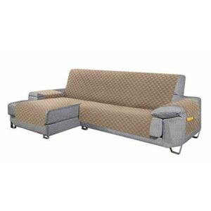 Cabetex Home - Cubre sofá - Chaise Longue - Reversible con ajustes y Bolsillos - Microfibra Acolchada Antimanchas (Beige)