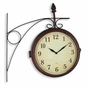 Reloj de Pared Doble Cara - Estilo Vintage Estación de tren Ø 27 cm - Doble Cara : Hora y Termómetro / Temperatura - Radiocontrolado - Impermeable IP 53 - Marrón