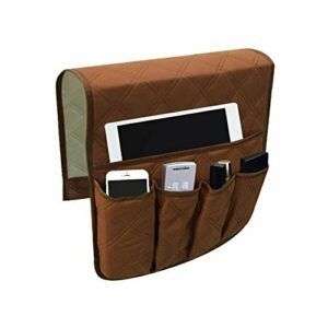 LYNKO Organizador de reposabrazos, 5 bolsillos antideslizante, para guardar sillón, se adapta a tableta, teléfono, almohadilla, libro, revistas, control remoto de TV