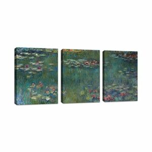 FajerminArt 3 Paneles Claude Monet Reproducción de pintura al óleo Lienzo Pintura Cartel Pared Arte Imagen para Sala de Estar decoración del hogar 40 * 60 cm（Con marco de madera）