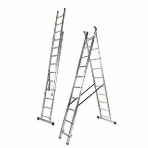 Escalera Aluminio Doble, 2.5 + 2.5 m, 2 x 9 Peldaños. Escada Dupla Transformavel (2.5+2.5 M). BTF-EDB6725