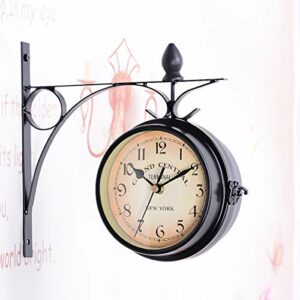 UNHO Reloj de Pared Vintage de Doble Cara Reloj Colgante Pared de Estilo Retro para Decoración Sala de Estar Habitación Hotel Jardín Estación de Tren