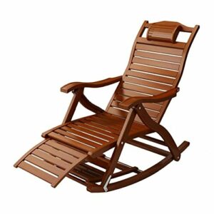 silla HAIYU- Sillón Reclinable de Bambú, Tumbona Plegable para Jardín, Mecedora Ajustable en 5 Posiciones, Cama de Sol para Exterior Reclinable con Reposapiés Estirable(Color:Marrón)