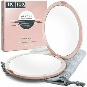Espejo Compacto con Aumento 1X/10X Espejo de Maquillaje de Doble Cara, Espejo de Bolsillo Pequeño, Espejo de Bolsillo Pequeño o Espejo de Monedero (Rosa)