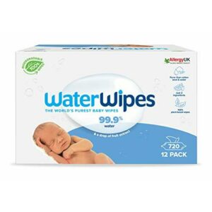 WaterWipes - Toallitas Originales biodegradables para bebés recién nacidos, formuladas con un 99,9 % de agua y sin perfume, ideales para pieles sensibles, 720 unidades (12 paquetes)