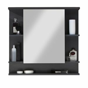 trendteam smart living Armario con espejo para baño Tetis, 72 x 76 x 20 cm, con cuerpo en grafito (gris oscuro) y parte delantera blanca, con abundante espacio de almacenamiento