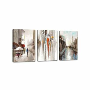 FajerminArt - 3 panel canvas prints wall art, arte abstracto caminando bajo la lluvia, decoración de pared para sala de estar, dormitorio, 30cm x 40cm x 3 Pcs