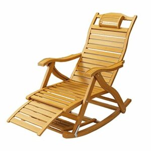 silla HAIYU- Sillón Reclinable de Bambú, Tumbona Plegable para Jardín, Mecedora Ajustable en 5 Posiciones, Cama de Sol para Exterior Reclinable con Reposapiés Estirable(Color:Madera)