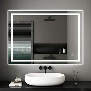 Dripex Espejo de Baño con Luz LED 50 x 70 cm, Luz Blanca Fría 6500K, con Interruptor Táctil, Antivaho Espejo de Baño Pared con Iluminación, Instalar Horizontal/Vertical