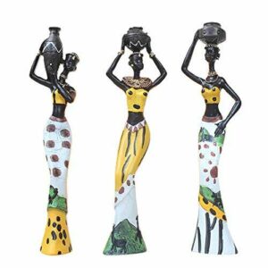 ALEOHALTER Escultura africana, figura de resina para niñas, señora, figura de niña africana, figura exótica, esculturas de arte, adorno para la decoración doméstica, 3 unidades