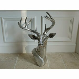 Escultura de cabeza de ciervo para montaje en la pared, astas grande, decoración para pared, color plateado, resina, Deer Head