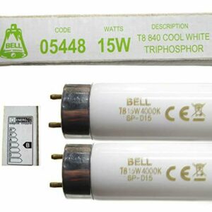 2 tubos fluorescentes de 15 W T8, 450 mm, 18 pulgadas, luz blanca fría, 4000 K, 05448