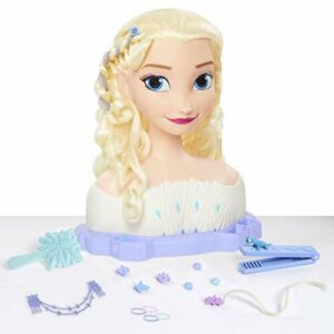 Famosa Busto Elsa de Frozen Deluxe, Para peinar y maquillar con 18 accesorios incluidos, FRND6000