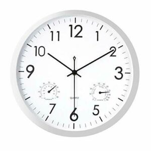 Foxtop Moderno Silencioso Reloj de Pared sin Tic TAC con Termómetro e Higrómetro, Mide Temperatura y Humedad, 30 cm Diámetro, Funciona con Pilas, Color Plata