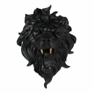 ADM 'Cabeza de león' - Escultura figurativa clásica Moderna de Resina con Detalles Decorados de Color Dorado para Colgar en la Pared - Negro - H50 cm