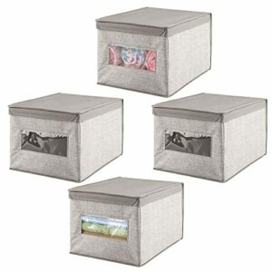 mDesign Caja organizadora con tapa para cambiador – Magnífica caja de tela jaspeada, ideal para organizar armarios, guardar prendas de ropa, pañales y artículos de bebés – Color: gris - Paquete de 4