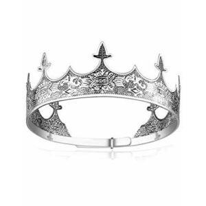 Coucoland Corona de rey para hombre, estilo antiguo, plateada, corona de cumpleaños, tiara para baile de graduación, decoración para hombre, Halloween, carnaval