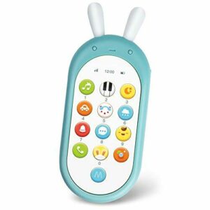 Richgv Movil Bebe, Juguete Bebe Telefono Juguete Mando a Distancia Conejo Teléfono para niños con Luces de Flash, Sonidos y Canciones(Azul)