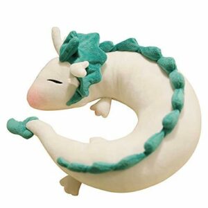 GXFLO Anime Linda Almohada de Cuello de dragón Blanco Almohada de Viaje en Forma de u muñeca de Peluche de Juguete Almohada de Cuello de dragón Blanco, muñeca de Peluche de dragón de Felpa Suave