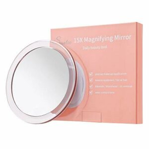 15X Espejo de Aumento (15cm) - con 3 ventosas de Montaje Uso para aplicación de Maquillaje precisa - Cejas/Pinzas - Eliminación de Puntos Negros/Manchas - Espejo de Maquillaje para baño/Viaje