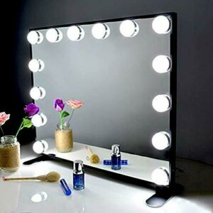 BEAUTME Espejo De Maquillaje Hollywood, Profesional Espejo de Tocador con Luz LED Táctil Inteligente Espejo Cosmético con 14 Piezas Bombillas Brillo de 2 Modos De Color (Negra)