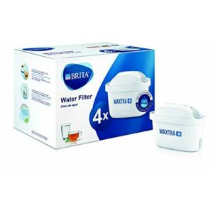 BRITA MAXTRA+ Pack 4 cartuchos de filtro de agua, compatible con jarras filtrantes BRITA que reducen la cal, el cloro y otras sustancias, Color Blanco