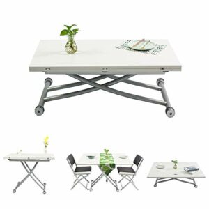 Beliwin - Mesa baja elevable, color blanco regulable en altura para salón y oficina, mesa plegable