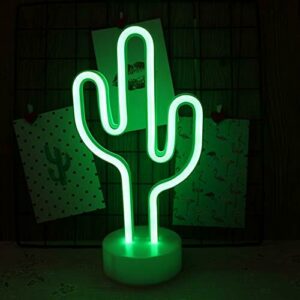 Bohaluo Luces de noche de cactus LED de neón con base, luces LED de neón con batería o USB, decoración de luz de neón para Navidad, fiesta de cumpleaños, sala de estar, dormitorio, mesa de niños