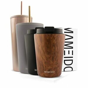 MAMEIDO Taza termica 350ml Oak Wood - Termo café para llevar acero inox sin BPA, Antigoteo, Vaso termico café y té, hermético para bebidas frías y calientes
