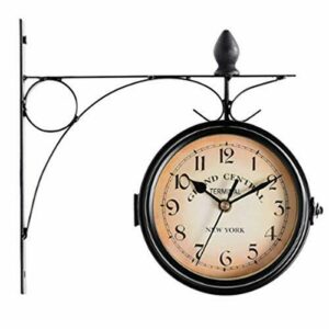 oofay Reloj de pared retro de doble cara, reloj de jardín al aire libre, con cubierta impermeable, adecuado para interiores, exteriores, valla