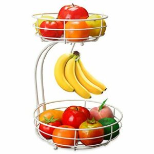 Frutero de 2 pisos con percha de plátano para frutas y verduras frescas (blanco, 2 pisos)