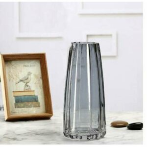 YUEMA Macetero de cristal de altura 22 cm, moderno jarrón decorativo semitransparente, gris, oficina, hogar, mesa, decoración de piña, textura (D)