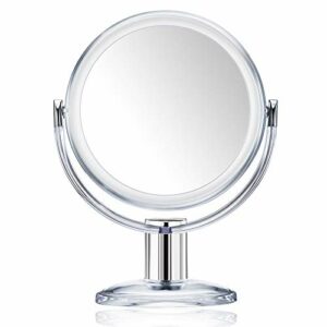 Gotofine Espejo de maquillaje de doble cara 1 x 10 x aumento, Espejo Cosmético con Soporte de mesa independiente con rotación de 360 °