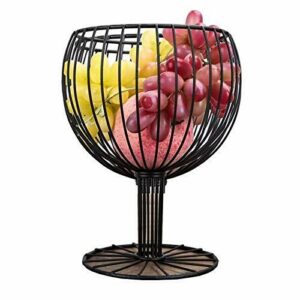 Toruiwa. 1 soporte para frutas, forma de copa de vino, frutero, cesta de metal para frutas, verduras, dulces, pan (negro)
