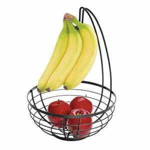 iDesign Austin Cesta metálica con Porta Bananas, frutero de Cocina Redondo de Metal, Negro Mate, 27,4 cm x 20,1 cm