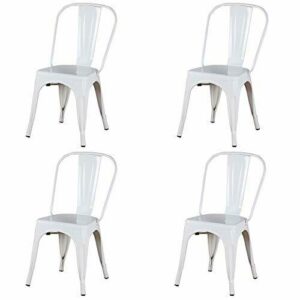 WV LeisureMaster Juego de 4 sillas de metal apilables de metal estilo vintage industrial; apto para uso en interiores y exteriores, silla de jardín de cocina, premontada (blanco)