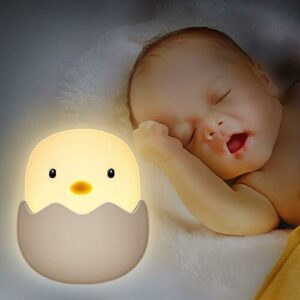 BICASLOVE Luz Nocturna Bebé, LED Silicona Lámpara de Polluelo con Brillo Ajustable/Control Tátil/USB Regargable,Regalo para Niños y Bebés[Clase de eficiencia energética A]