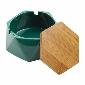 Cenicero de cerámica con tapa para exteriores, casa, oficina, sala de estar (verde oscuro)