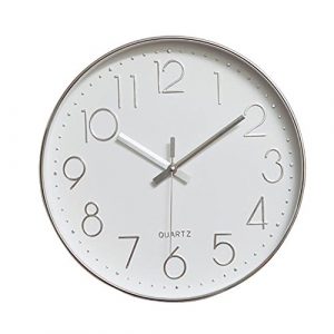 Reloj de Pared Moderno,Grandes Decorativos Silencioso Interior Reloj de Cuarzo de Cuarzo Redondo No-Ticking para Sala de Estar ,Plata, Ø: 30 cm