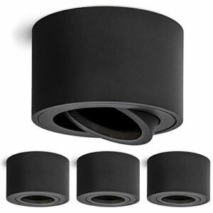 Linovum SMOL - Juego de 4 focos empotrables extraplanos orientables en negro mate y redondo, lámpara de techo con diámetro de 80 mm para módulos LED