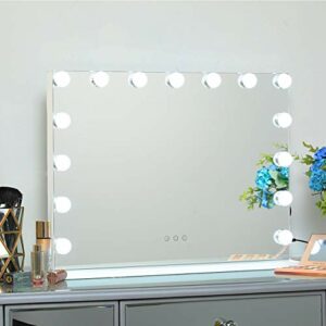 DAYU Hollywood Espejo de Maquillaje con luz LED 15 Espejo tocador iluminados con Control táctil 3 Modos de Color Espejo de Maquillaje de Mesa o de Pared con Puerto de Carga USB.