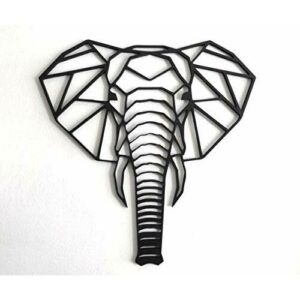 Fotodekora Cabeza Elefante Escultura de Lineas Negras para Colgar en Pared | Diseño geométrico | Arte de Pared | Animales Origami