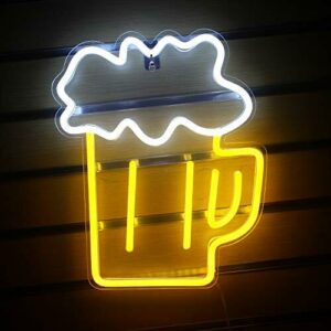 Letrero luminoso LED en forma de cerveza, color amarillo claro, blanco, decoración de pared para bar, club nocturno, tienda de playa, , decoración, funcionamiento por USB (14,2 x 12,2 pulgadas)