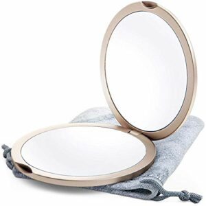 Espejo Compacto con Aumento 1X/10X Espejo de Maquillaje de Doble Cara Dorado Champán, Espejo de Bolsillo Pequeño, Espejo de Bolsillo Pequeño o Espejo de Monedero (Oro Champán)