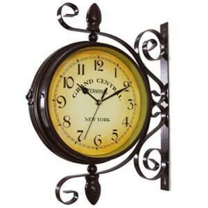 Mentin Reloj de pared de doble cara – Estación de jardín – Reloj de pared exterior – Estilo de antiguo europeo